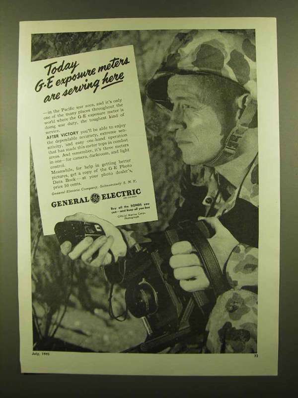 1945 General Electric Exposure Meter Ad - Serving Here - $18.49