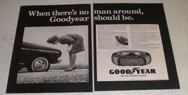 1966 Goodyear Double Eagle Tire &amp; LifeGuard Spare Ad - No Man Around - $18.49