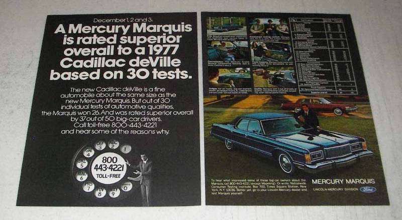 1977 Mercury Marquis Ad - Rated Superior to Cadillac - $18.49