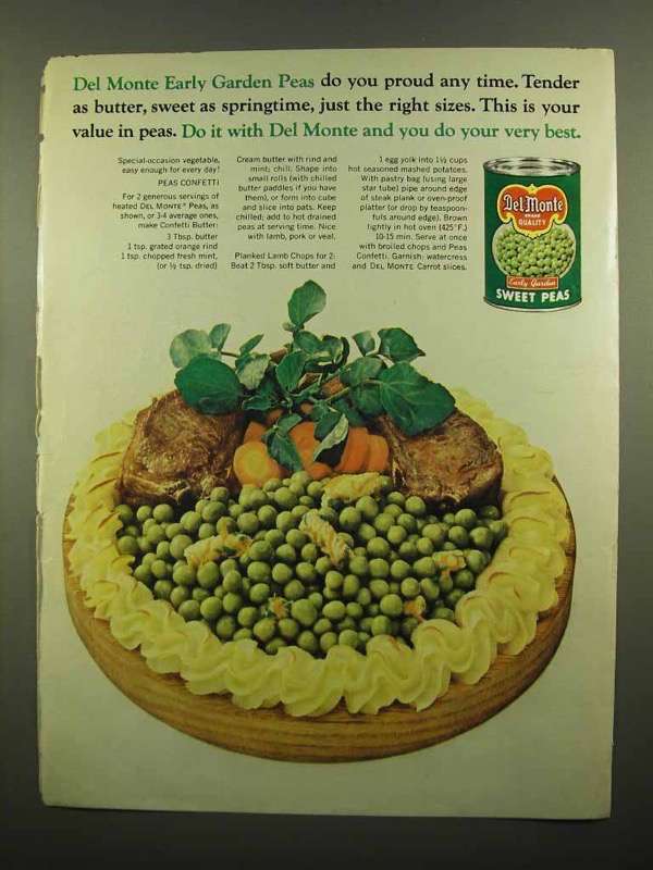 1965 Del Monte Sweet Peas Ad - Peas Confetti Recipe - $18.49