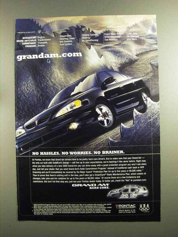 2000 Pontiac Grand Am Car Ad - No Hassles No Worries - £14.26 GBP