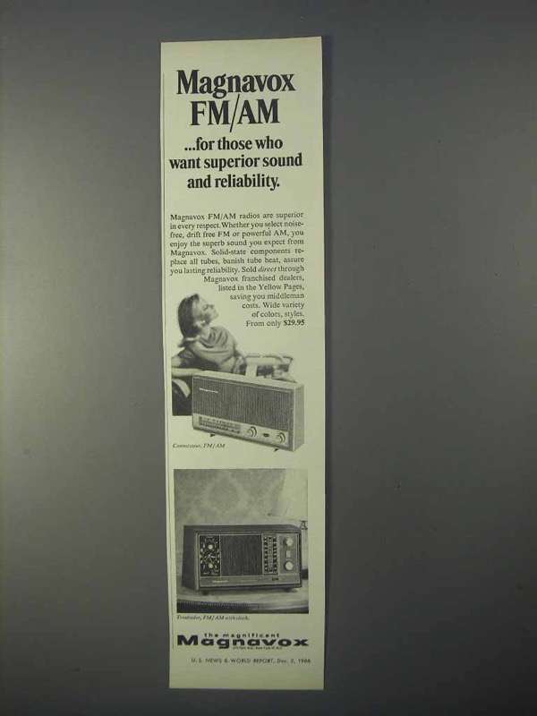 1966 Magnavox FM/AM Radio Ad - Connoisseur, Troubador - $18.49