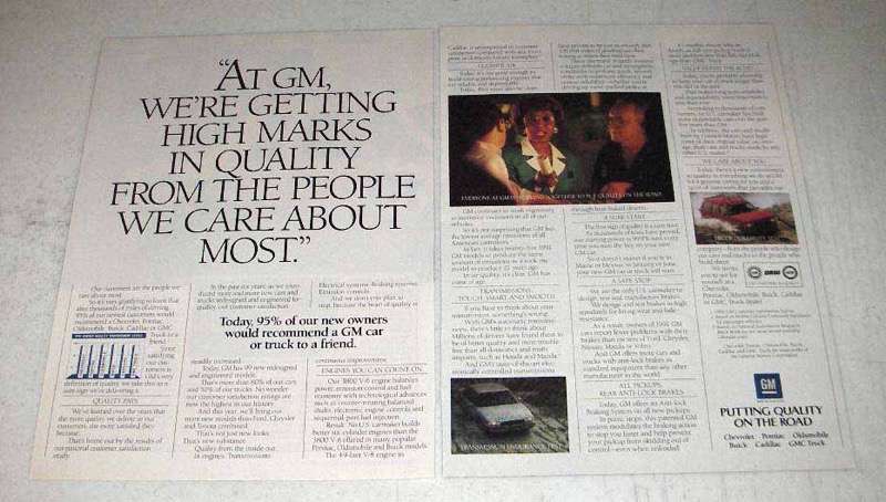 1991 General Motors Ad - High Marks in Quality - $18.49