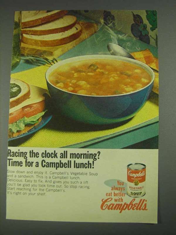 Primary image for 1967 Campbell's Vegetable Soup Ad - Racing the Clock