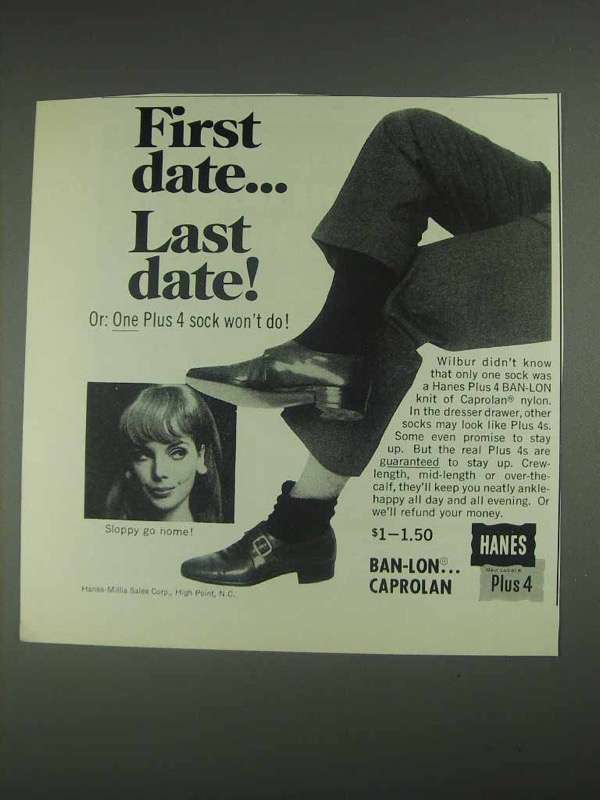 1967 Hanes Plus 4 Ban-Lon Socks Ad - First Date - $18.49