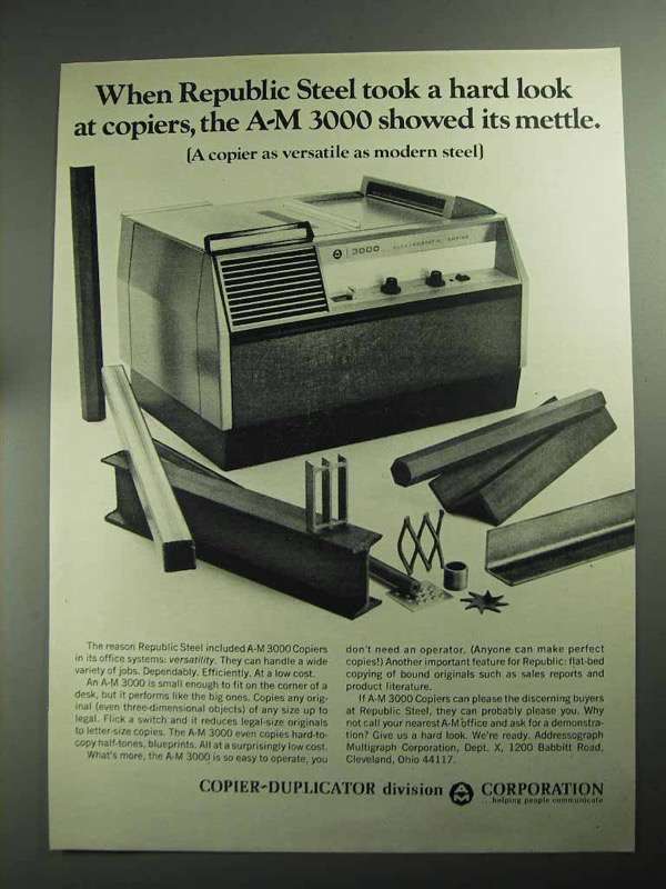 1968 A-M 3000 Copier Ad - Republic Steel Took a Look - $18.49