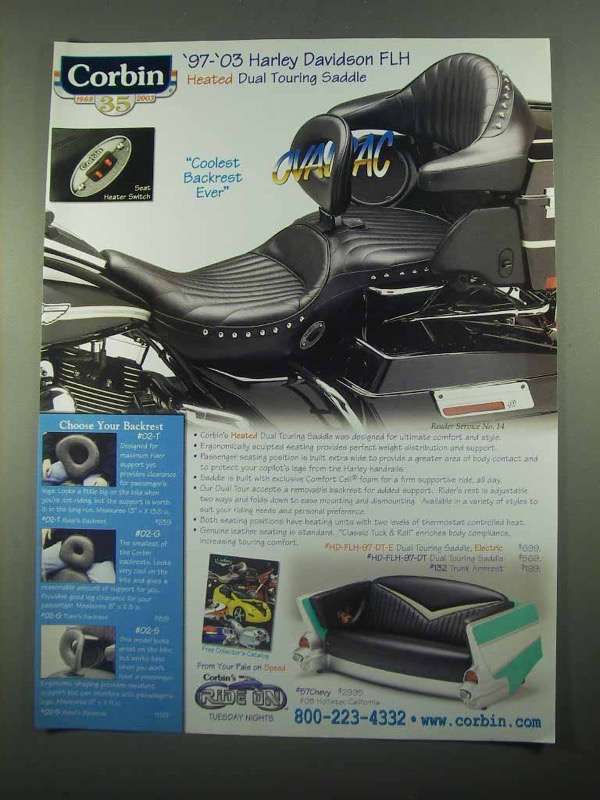 2003 Corbin Heated Dual Touring Saddle Ad - NICE - £14.55 GBP