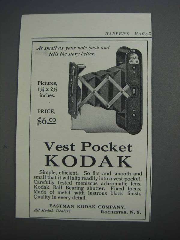 Primary image for 1913 Vest Pocket Kodak Camera Ad - Small as Note Book