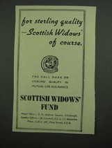 1939 Scottish Widows&#39; Fund Ad - For Sterling Quality - £14.55 GBP