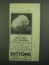 1939 Sutton&#39;s Phlox Drummondil Seeds Ad - Merit - $18.49