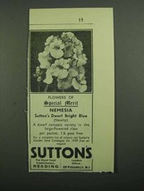 1939 Sutton&#39;s Nemesia Seeds Ad - Special Merit - £14.53 GBP