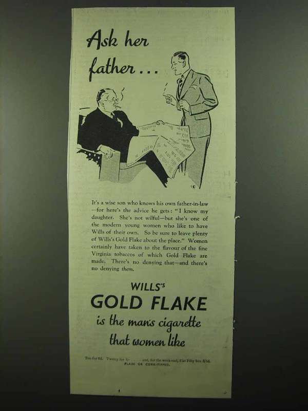 1939 Wills's Gold Flake Cigarette Ad - Ask Her Father - $18.49