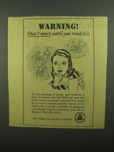 1942 Bell Telephone Ad - Don&#39;t Move Until You Read This - £14.60 GBP