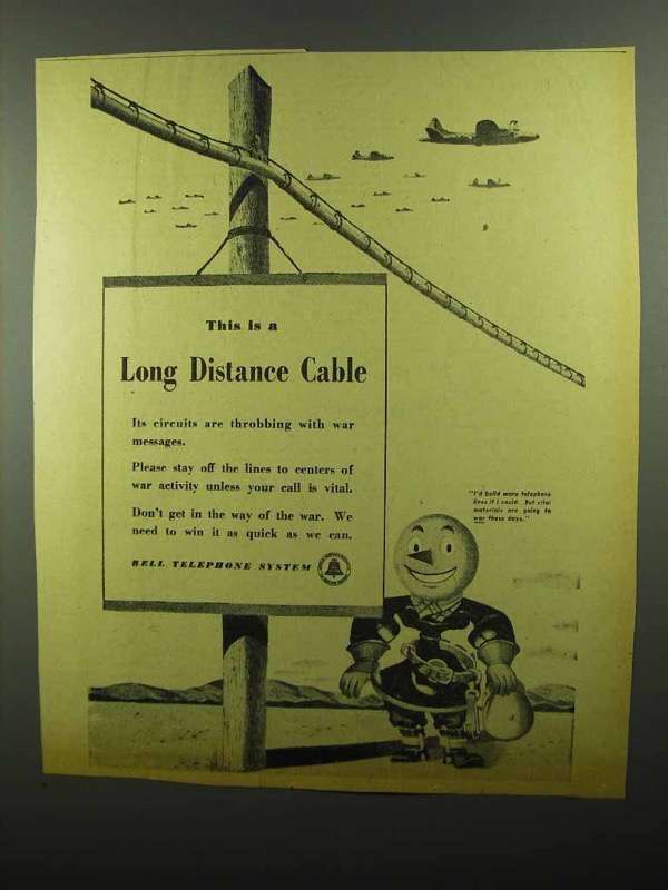 1942 Bell Telephone Ad - This is a Long Distance Cable - $18.49
