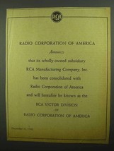 1942 RCA Radio Corporation of America Ad - £14.60 GBP