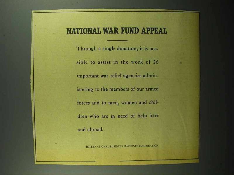 1943 IBM Ad - National War Fund Appeal - $18.49