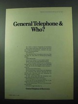 1969 GT&E General Telephone & Electronics Ad - Who? - $18.49