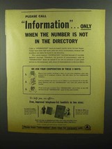 1942 Bell Telephone Ad - When Number Not in Directory - £14.62 GBP