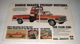 1972 Dodge Club Cab Pickup Truck Ad - Makes History - $18.49
