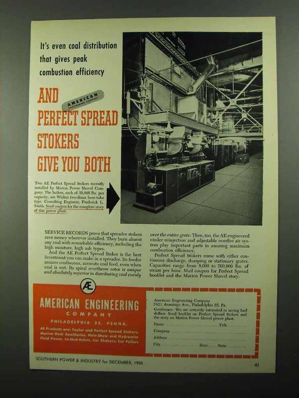 1950 American Engineering Company Ad - Spread Stokers - £14.48 GBP