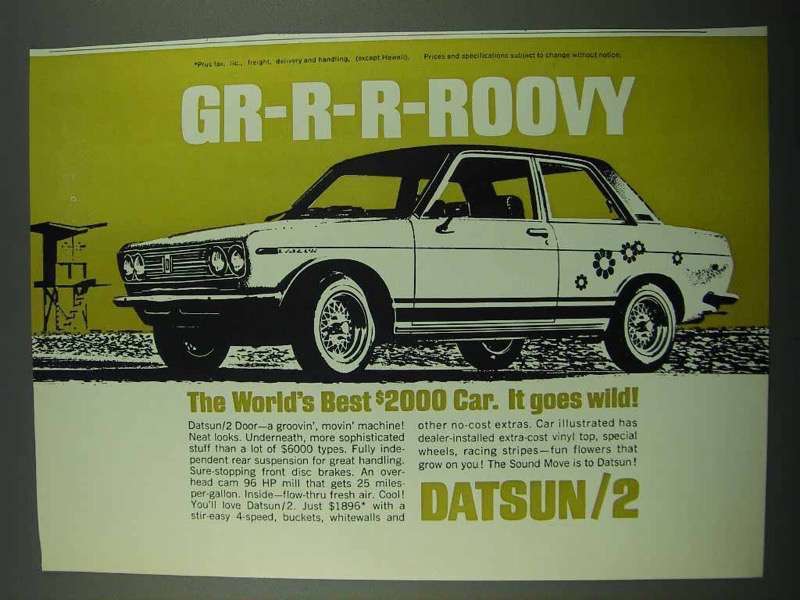 Primary image for 1969 Datsun 2 Door Car Ad - Gr-R-R-Roovy