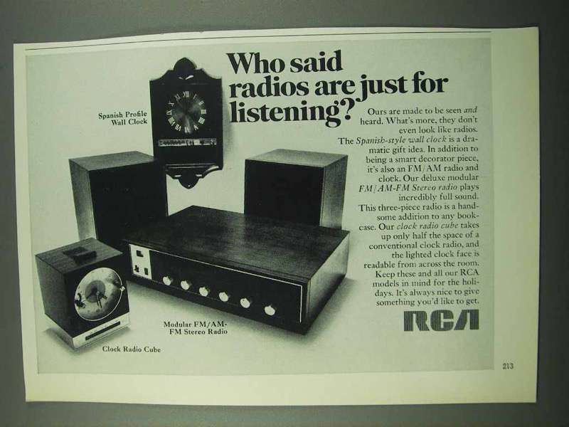 1969 RCA Ad - Spanish Profile Wall Clock, Radio Cube - $18.49