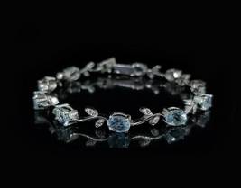 4.20 CT Oval Cut Simulated Aquamarine Bracelet Gold Plated 925 Silver  - £129.77 GBP