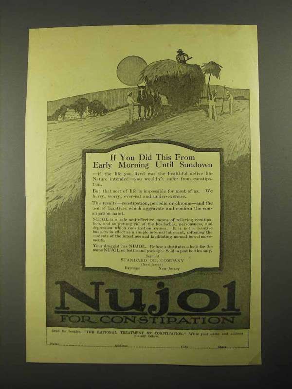 1916 Standard Oil Nujol for Constipation Ad - Did This - $18.49