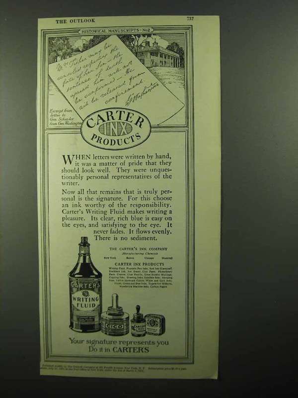 Primary image for 1920 Carter's Ink Writing Fluid Ad - NICE