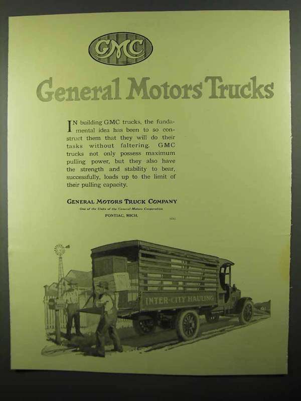 1920 GMC General Motors Trucks Ad - Inter-City Hauling - $18.49