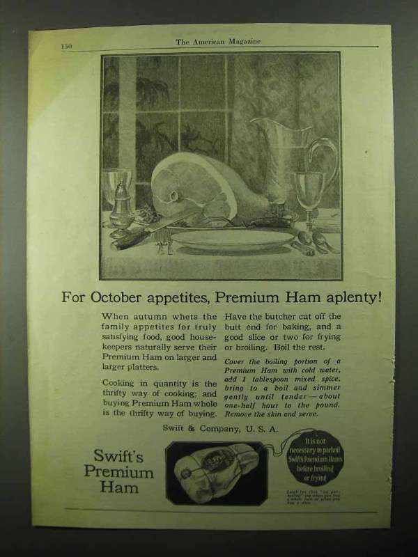 1921 Swift's Premium Ham Ad - For October Appetites - $18.49