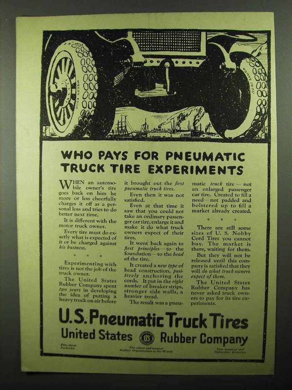 1920 Unites States Rubber U.S. Pneumatic Truck Tires Ad - $18.49