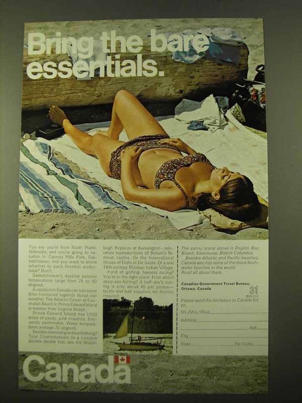 1970 Canada Tourism Ad - Bring the Bare Essentials - $18.49