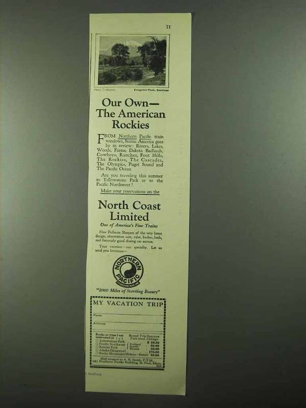 1925 Northern Pacific Railway Ad - The American Rockies - £14.61 GBP