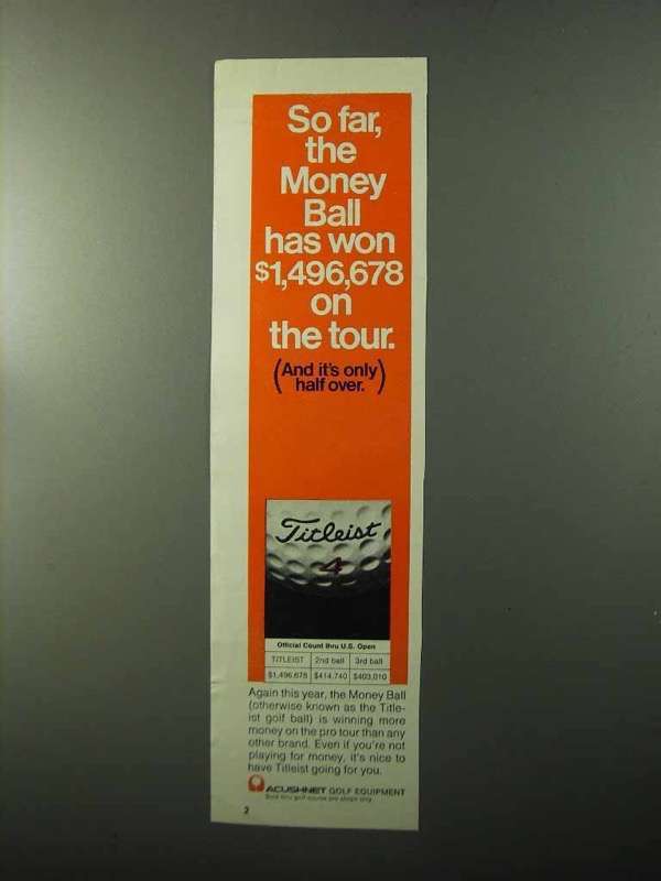 1970 Acushnet Titleist Golf Ball Ad - Won $1,496,678 - $18.49