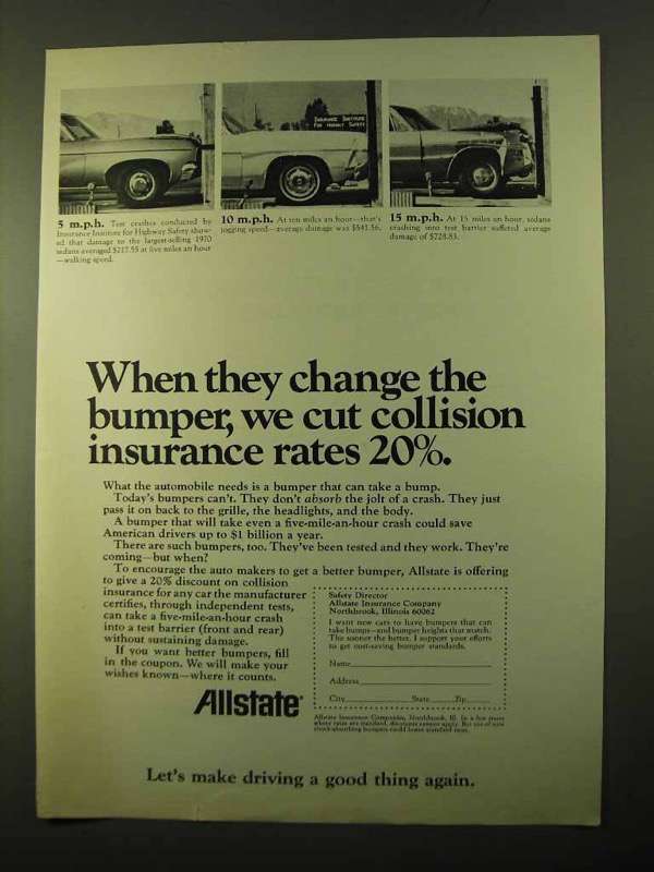 Primary image for 1970 Allstate Insurance Ad - Change The Bumper