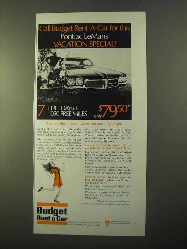 1970 Budget Rent a Car Ad - Pontiac LeMans - $18.49