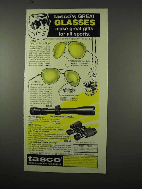 Primary image for 1975 Tasco Optics Ad - #1135 Deluxe Sure Grip Glasses