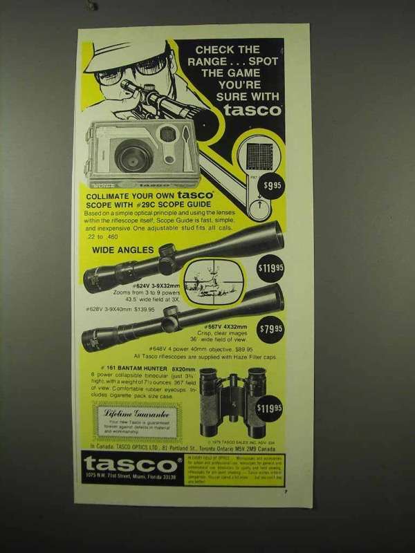 1975 Tasco Optics Ad - #29C Scope Guide; #624V Scope - £14.46 GBP