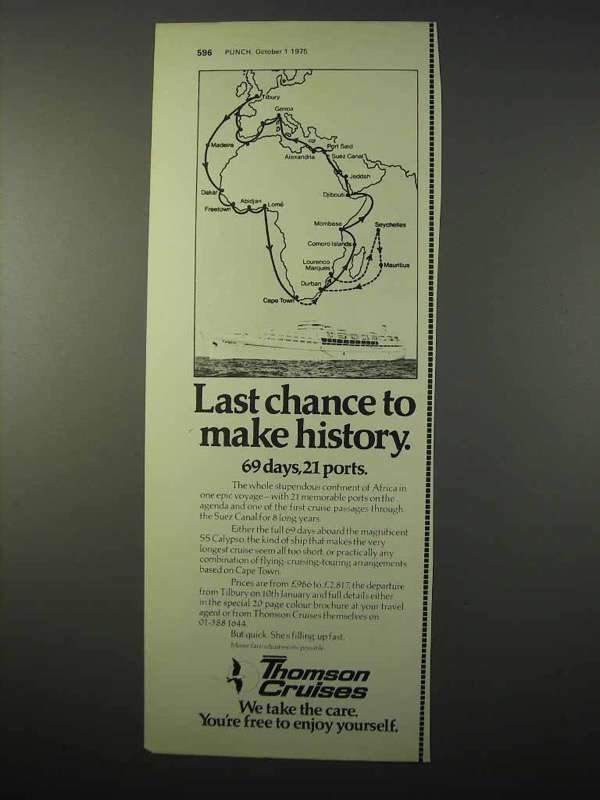 1975 Thomson Cruises Ad - Last Chance to Make History - £14.54 GBP
