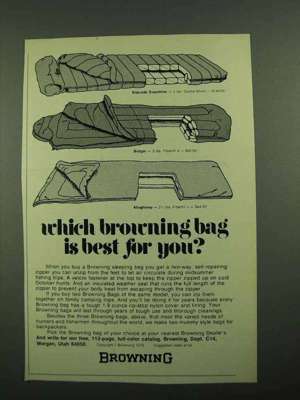 1976 Browning Sleeping Bag Ad - Eldorado Expedition - £14.53 GBP