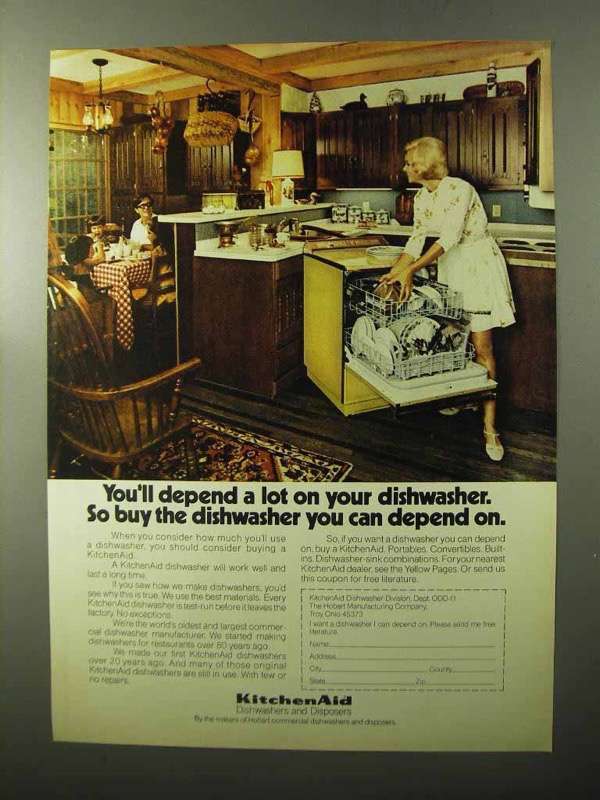 Primary image for 1970 KitchenAid Dishwasher Ad - Depend A Lot On