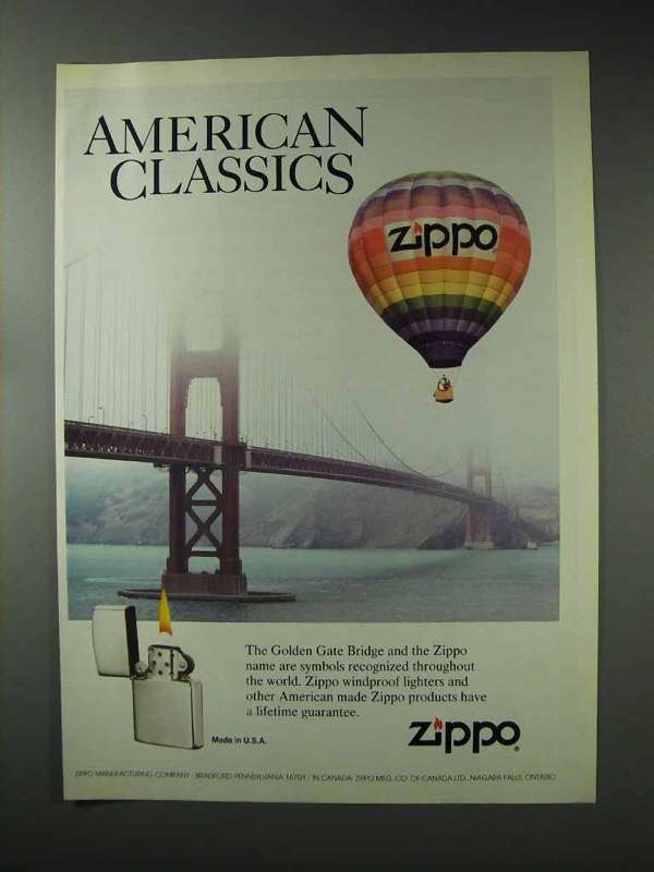1993 Zippo Cigarette Lighter Ad - American Classics - $18.49
