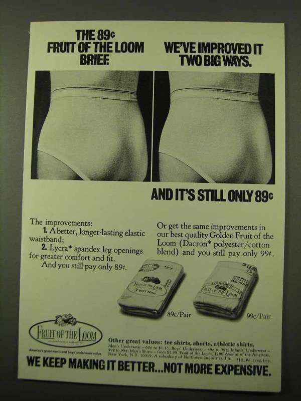 1971 Fruit of the Loom Briefs Ad - Improved It - $18.49