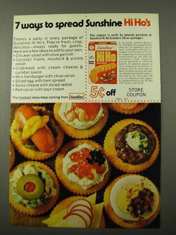 1971 Sunshine Hi Ho Crackers Ad - 7 Ways To Spread - £14.55 GBP