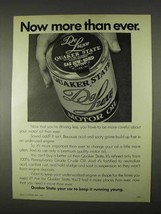 1974 Quaker State Motor Oil Ad - Now More Than Ever - $18.49