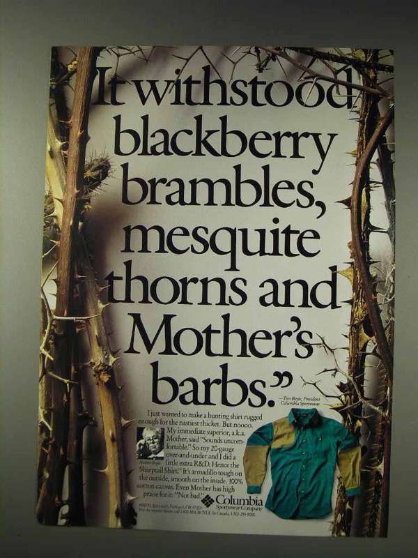 1991 Columbia Sharptail Shirt Ad - Blackberry Brambles - $18.49