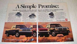 1991 Dodge Truck Ad - Dakota Sport; Ram Club Cab  - £14.53 GBP