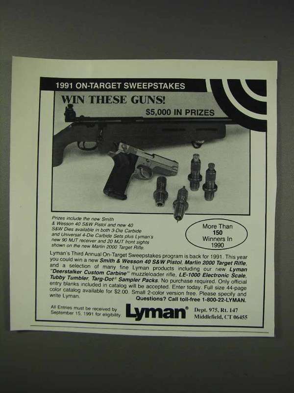 Primary image for 1991 Lyman Products Ad - Win These Guns