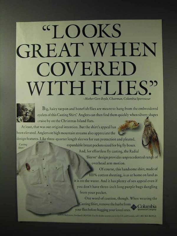 1993 Columbia Casting Shirt Ad - Covered With Flies - $18.49